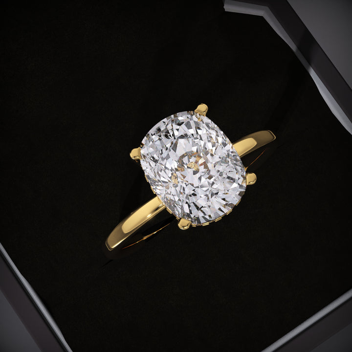 Discover cushion hidden halo lab grown diamond engagement ring online