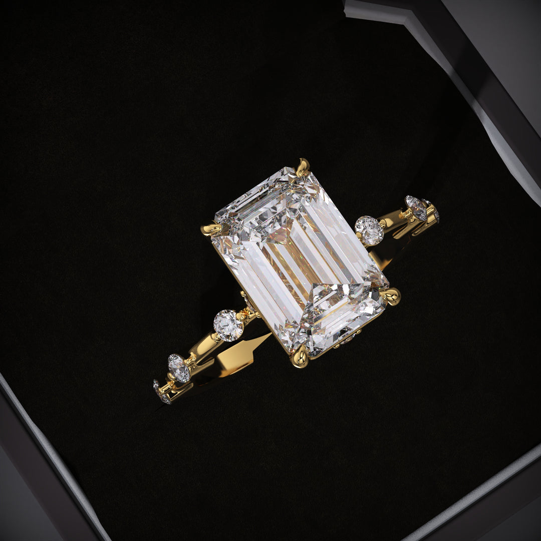 Emerald pave lab grown diamond engagement ring for sale