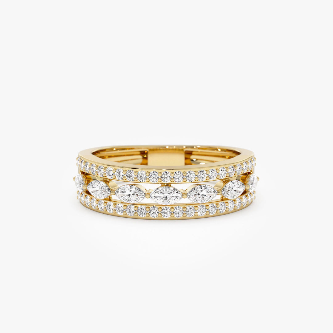 Double Row Floating Marquise and Round Wedding Band - Doozy Diamonds