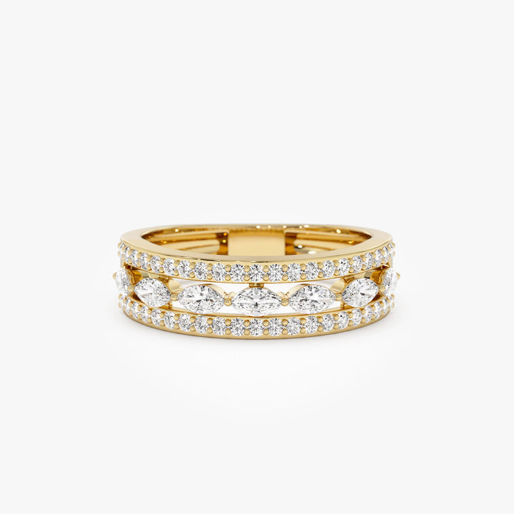 Double Row Floating Marquise and Round Wedding Band - Doozy Diamonds