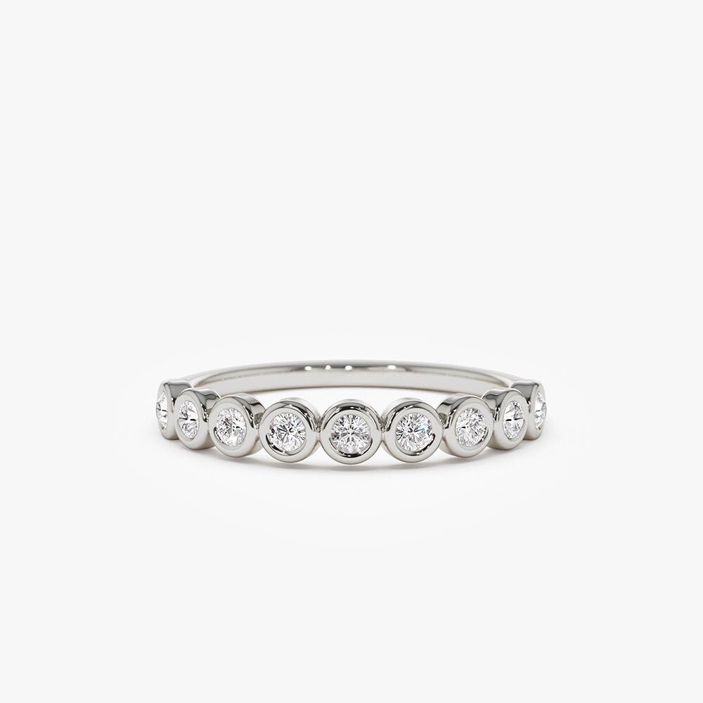Bezel Set Round Cut Diamond Half Eternity Wedding Band for Mother - Doozy Diamonds