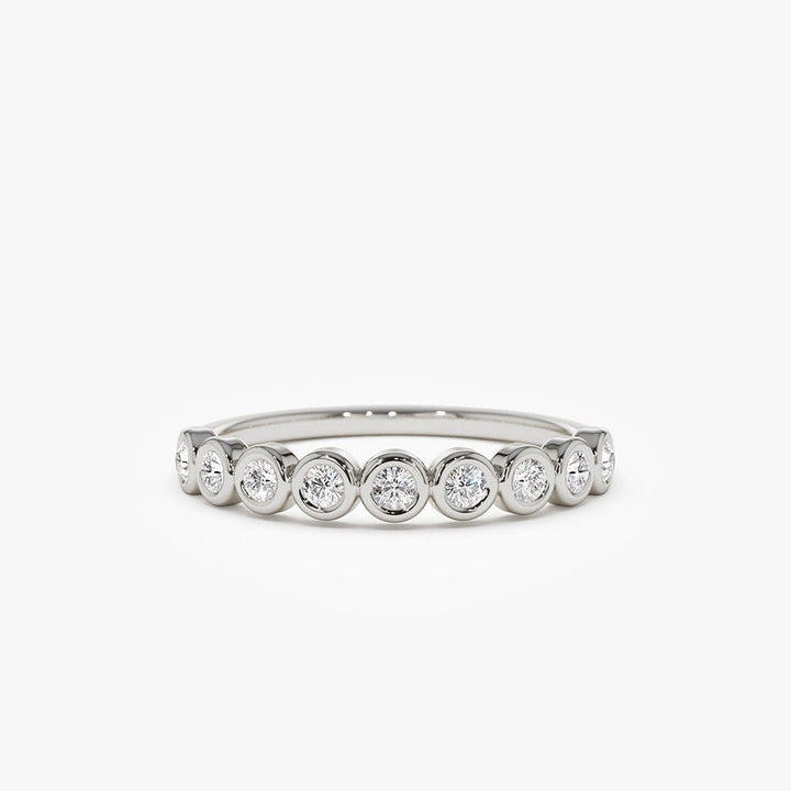 Bezel Set Round Cut Diamond Half Eternity Wedding Band for Mother - Doozy Diamonds