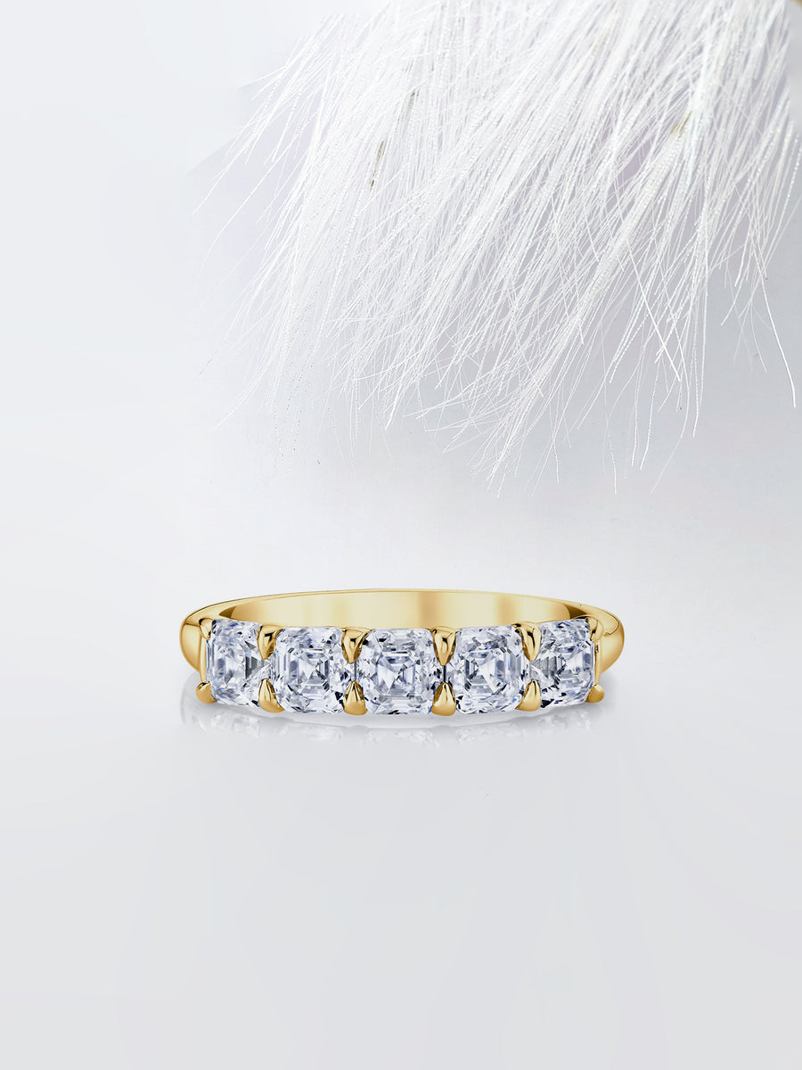 Asscher FG - VS1 Lab Grown Diamond Five Stone Wedding Band - Doozy Diamonds