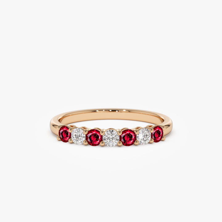 Round Ruby and Diamond Wedding Band for Mother - Doozy Diamonds