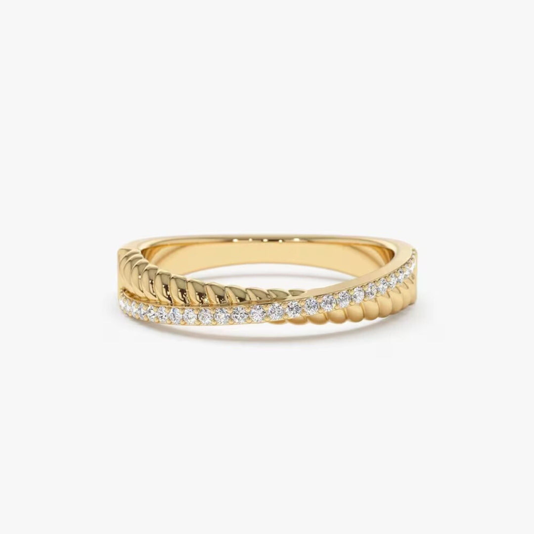 Round Diamond Twisted Rope Criss Cross Ring for Her - Doozy Diamonds