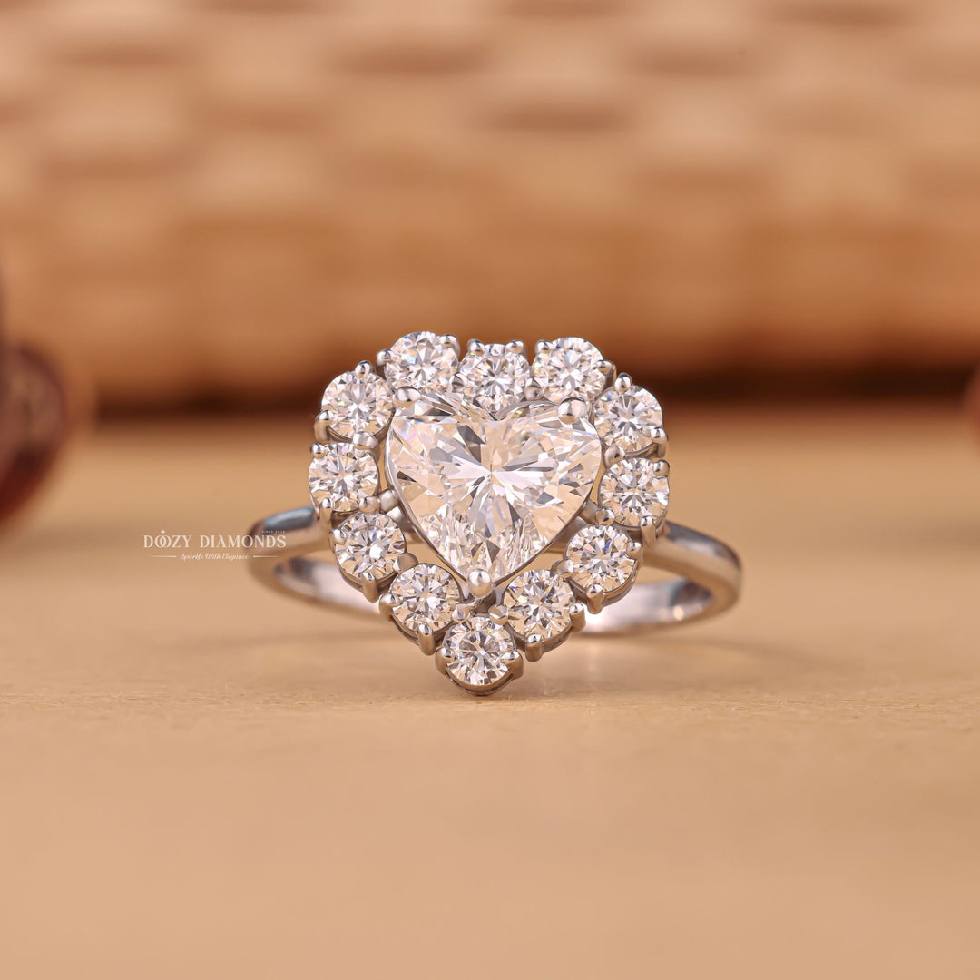 1.0CT heart halo lab grown diamond engagement ring for sale
