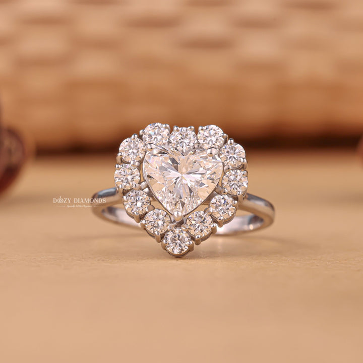 1.0CT heart halo lab grown diamond engagement ring for sale