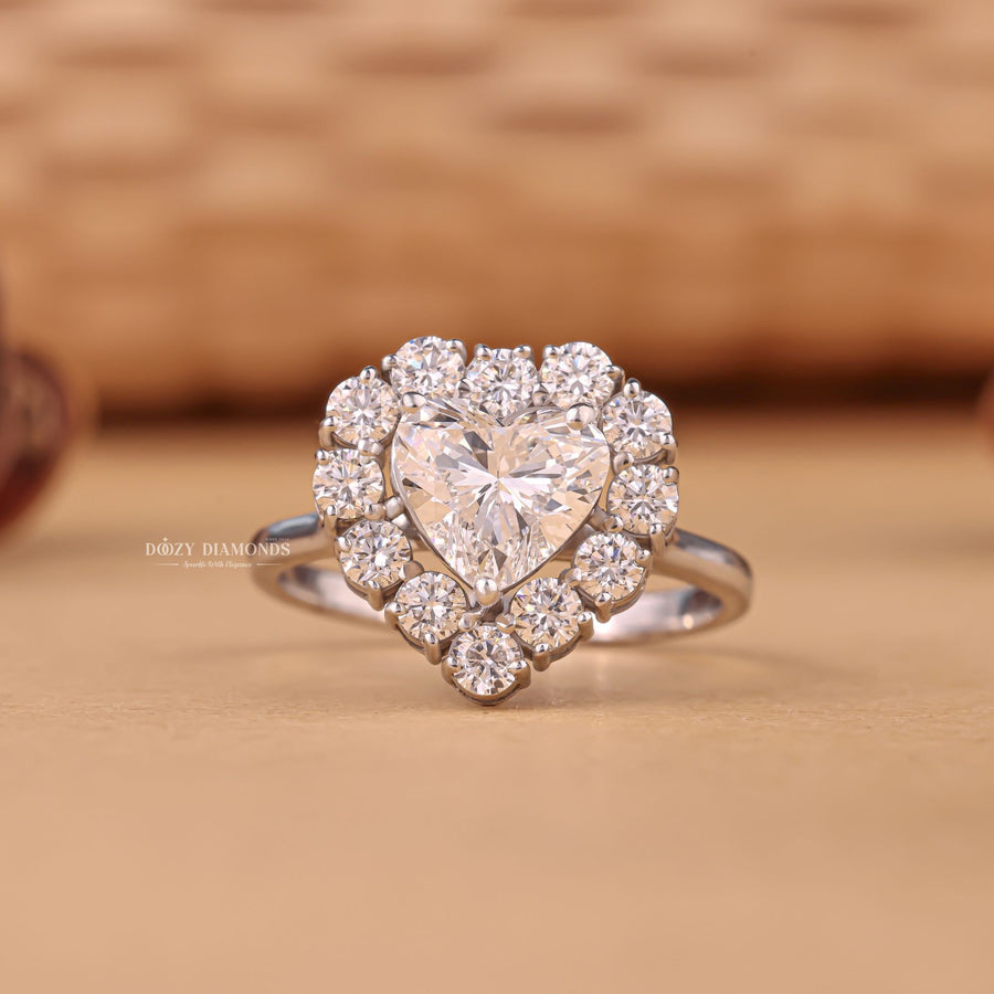 1.0CT heart halo lab grown diamond engagement ring for sale