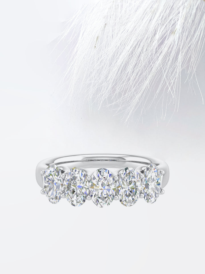 Oval GH - VVS Lab Grown Diamond Five Stone Wedding Band - Doozy Diamonds