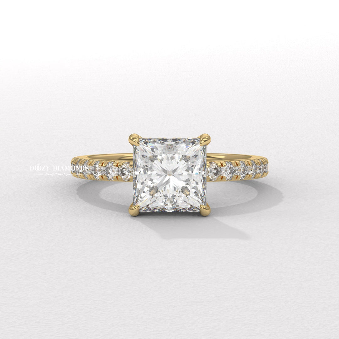 Princess hidden halo lab grown diamond engagement ring for sale