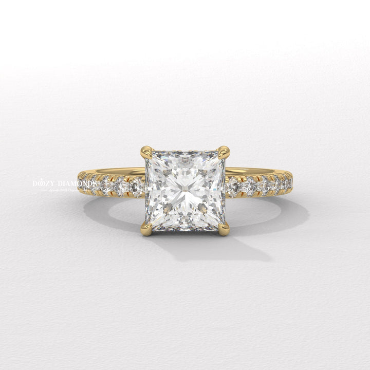 Princess hidden halo lab grown diamond engagement ring for sale