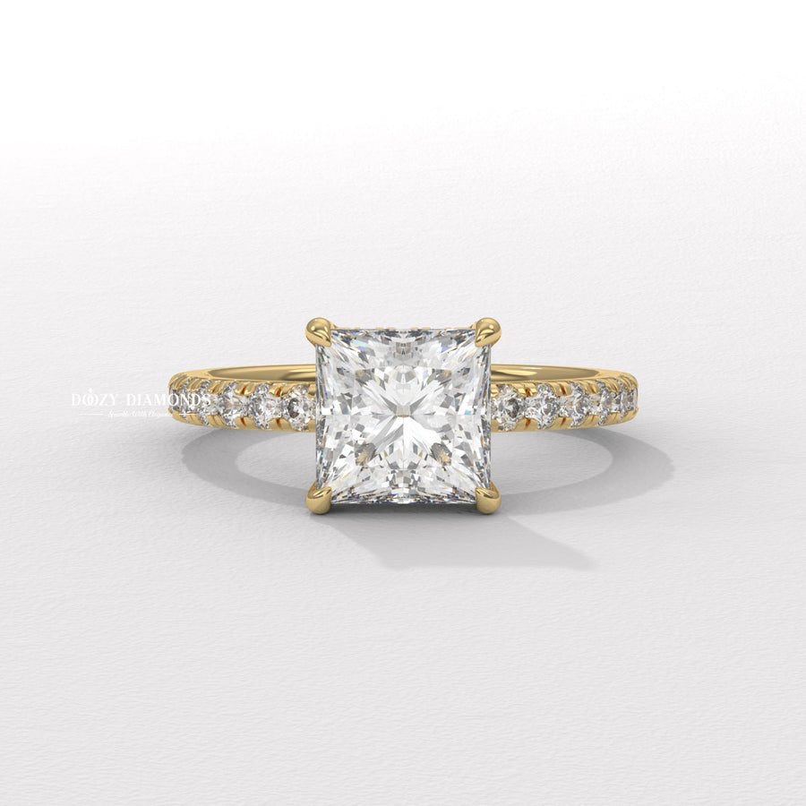 Princess hidden halo lab grown diamond engagement ring for sale
