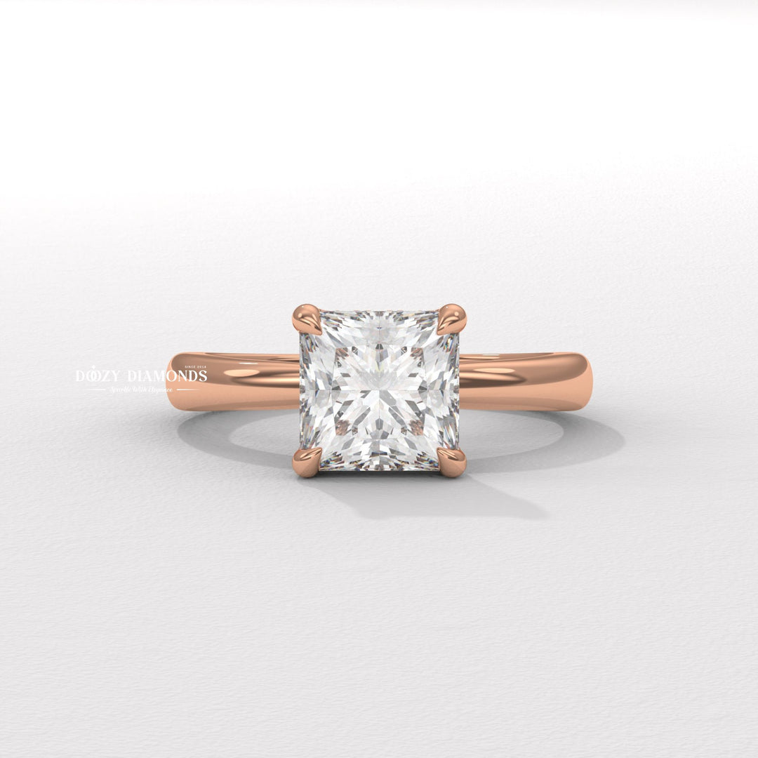 IGI certified princess cut diamond in solitaire engagement ring setting