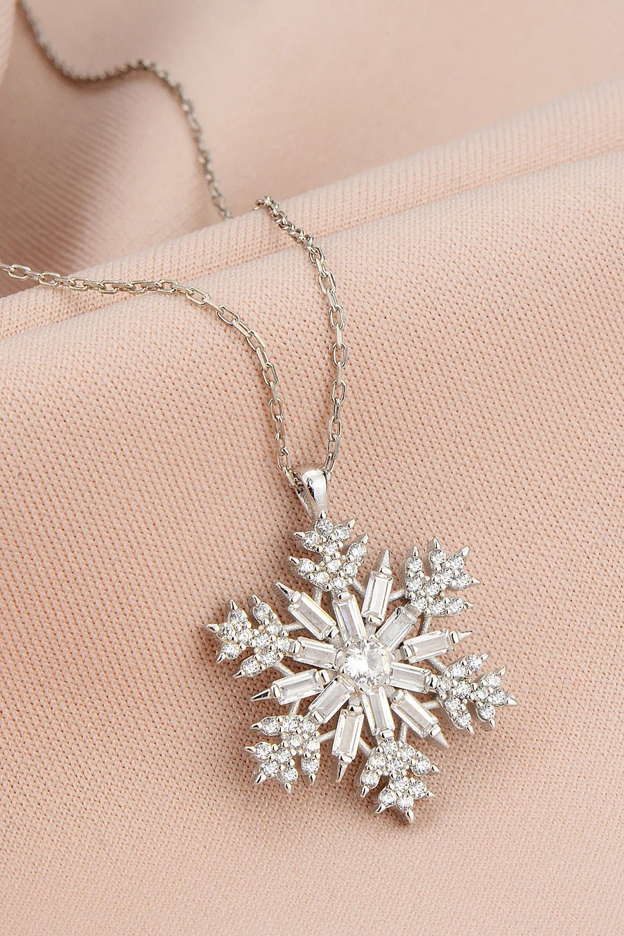 Round & Baguette Cut Stone Snowflake Necklace for Women - Doozy Diamonds