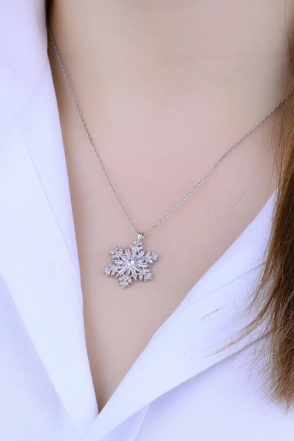 Round & Baguette Cut Stone Snowflake Necklace for Women - Doozy Diamonds