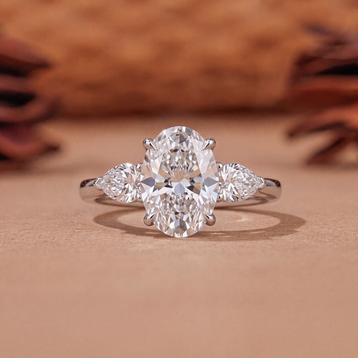 2.0CT Oval Three Stones Lab Grown F/VS1 Diamond Engagement Ring