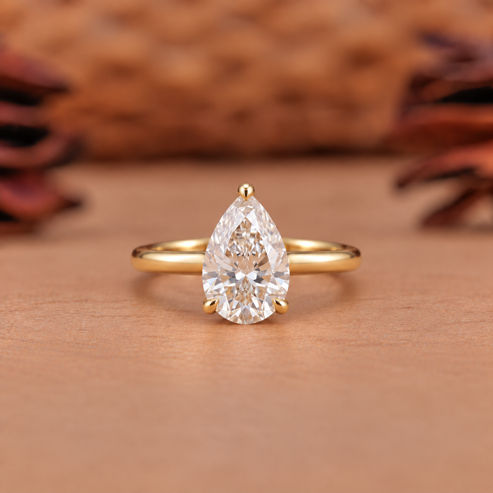 2.0CT Pear Solitaire Lab Grown F/VS2 Diamond Engagement Ring