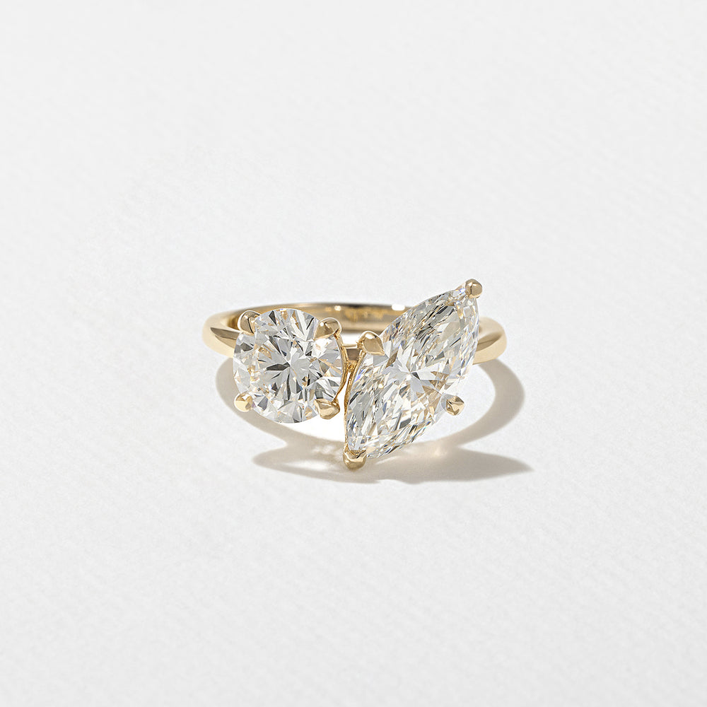 2.0CT Round & Marquise E - VS Lab Grown Toi et Moi Diamond Ring With Plain Band - Doozy Diamonds