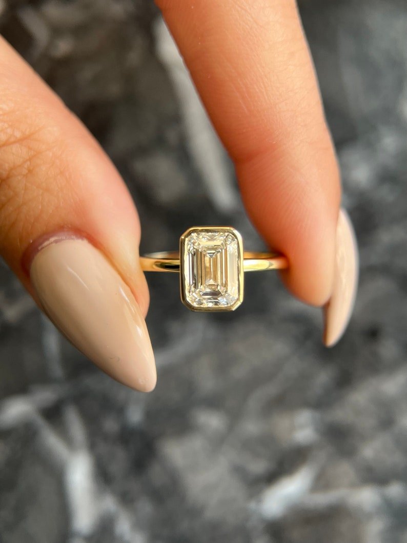 Shop emerald bezel lab grown diamond engagement ring
