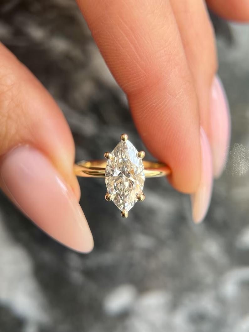 2.0CT marquise solitaire lab grown diamond engagement ring for sale