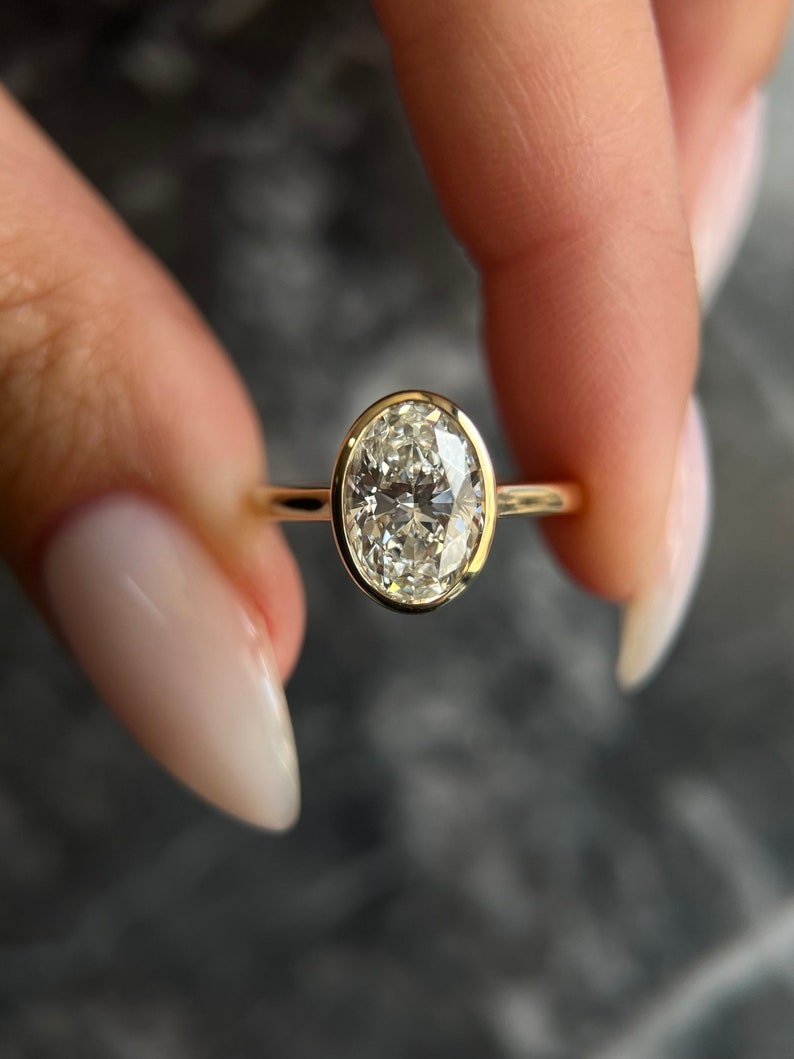 Buy 2.0CT oval bezel lab grown diamond engagement ring online