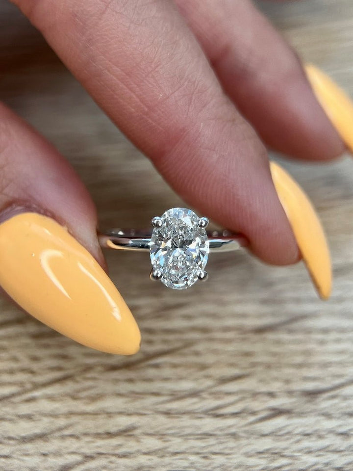 Discover oval hidden halo lab grown diamond engagement ring online