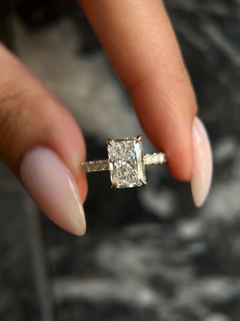 Buy 2.0CT radiant hidden halo lab grown diamond engagement ring online