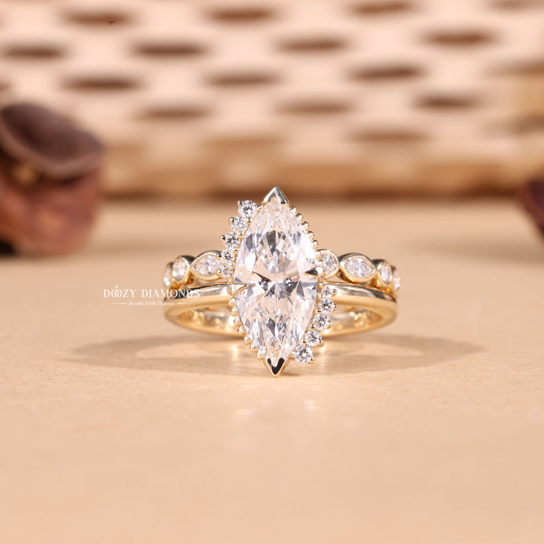 2.50CT Marquise Cut EF - VS2 Lab Grown Vintage Wedding Ring with Bezel Set Band - Doozy Diamonds