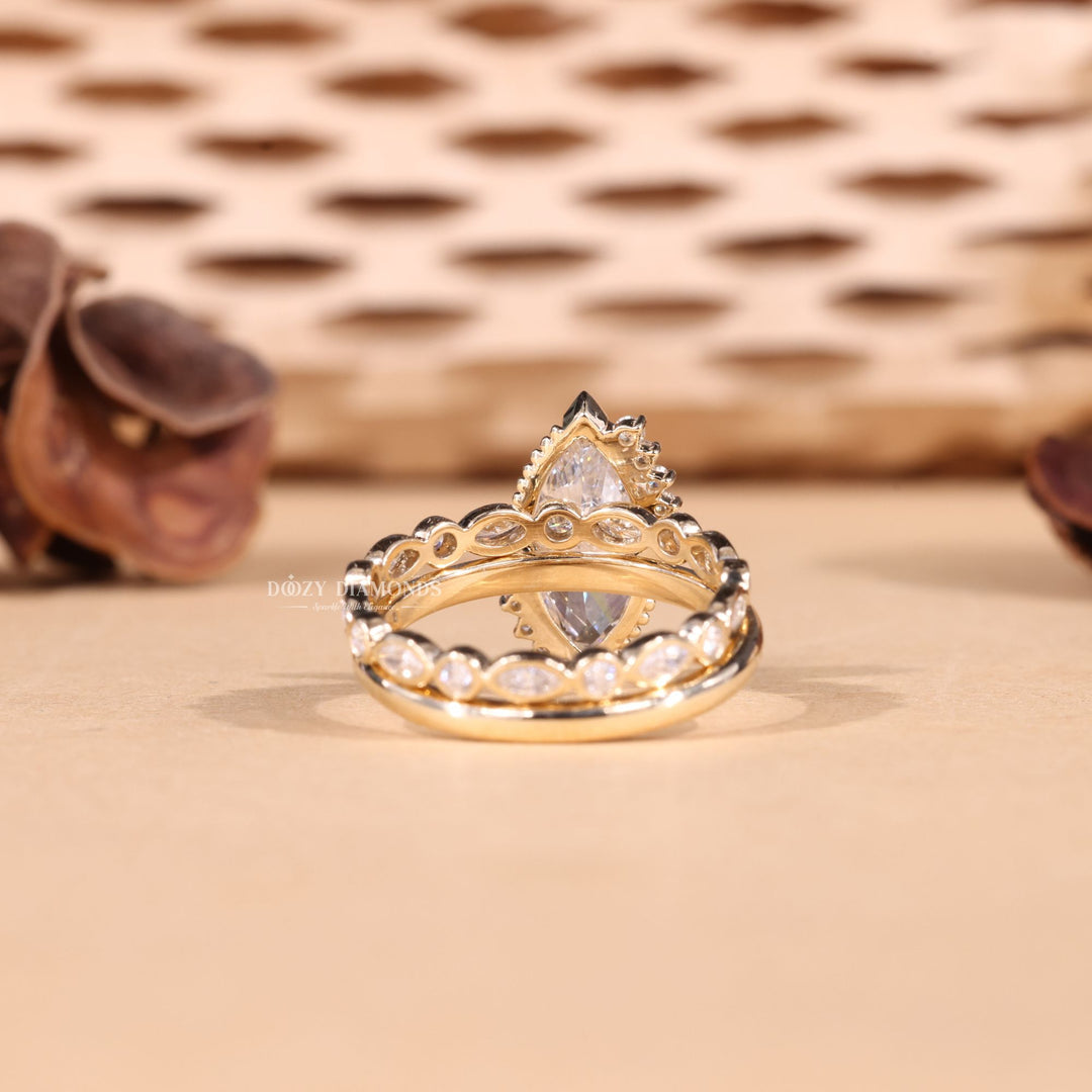 2.50CT Marquise Cut EF - VS2 Lab Grown Vintage Wedding Ring with Bezel Set Band - Doozy Diamonds