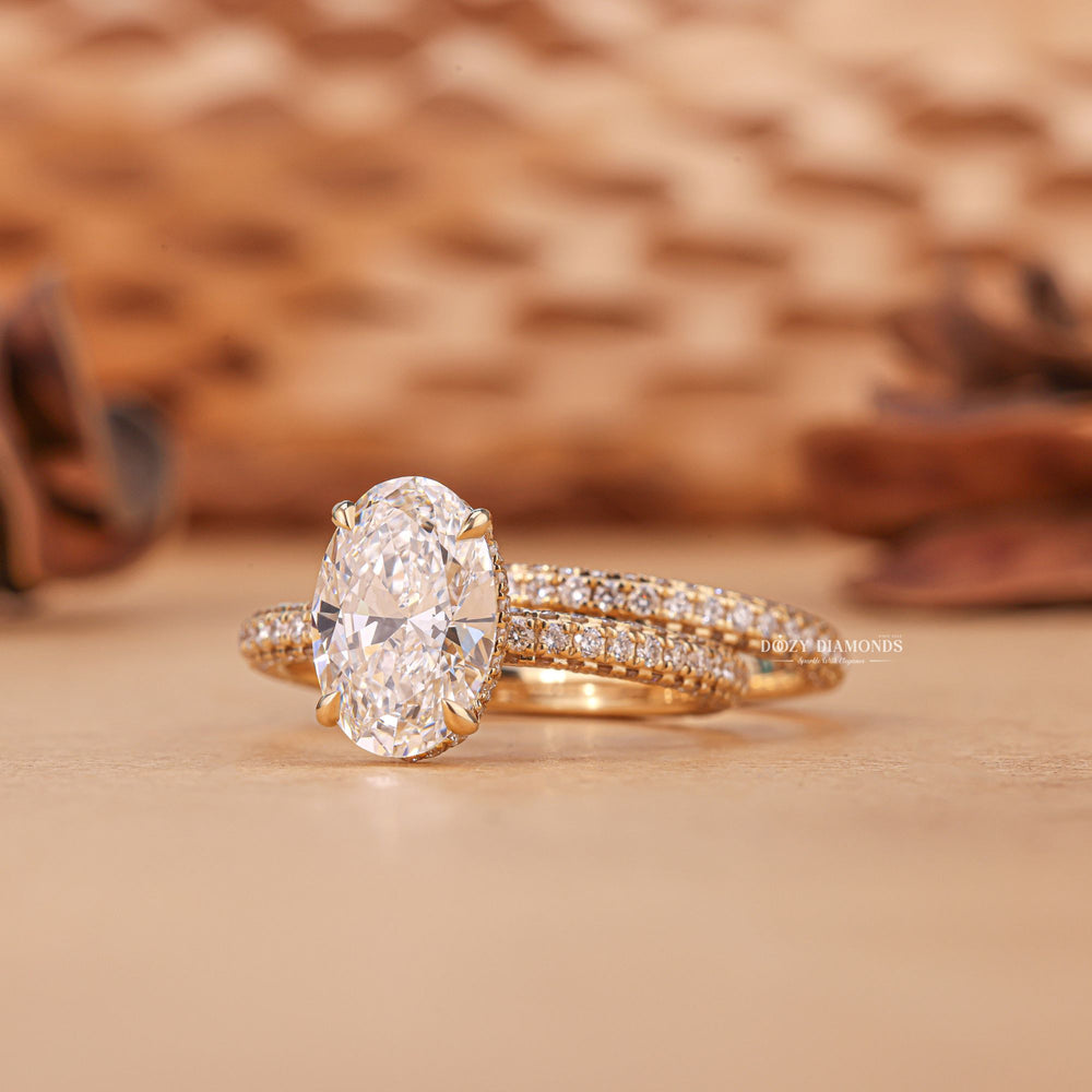 2.50CT Oval Cut EF - VS2 Lab Grown Micro Pave Engagement Ring with Wedding Band - Doozy Diamonds