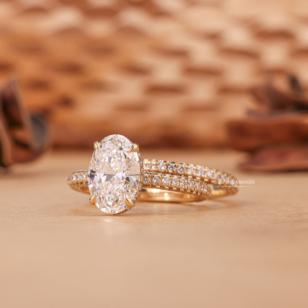 2.50CT Oval Cut EF - VS2 Lab Grown Micro Pave Engagement Ring with Wedding Band - Doozy Diamonds