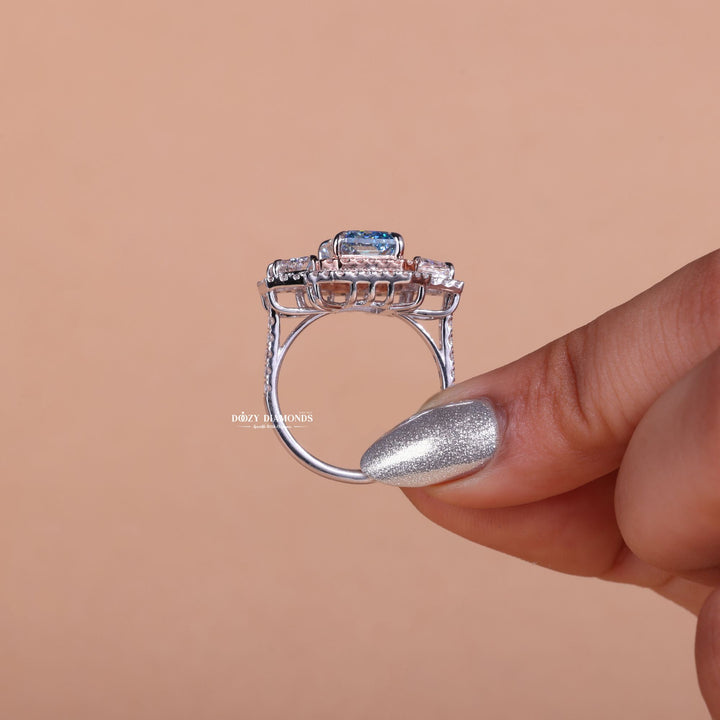 Radiant halo diamond ring presented in signature gift packaging