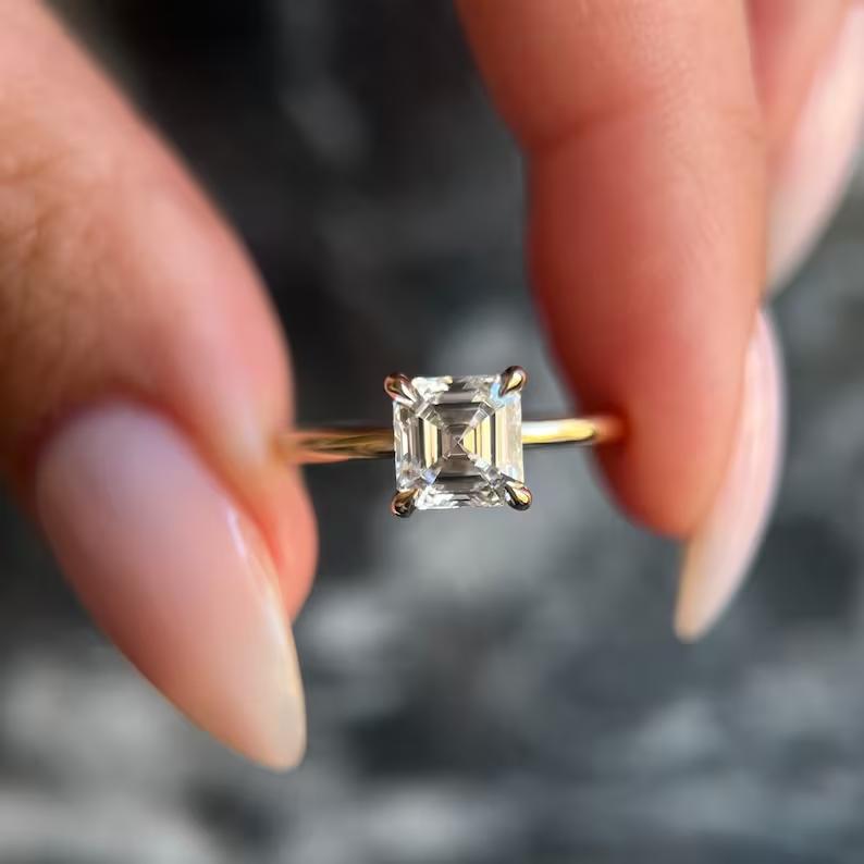Buy 1.0CT asscher solitaire lab grown diamond engagement ring online