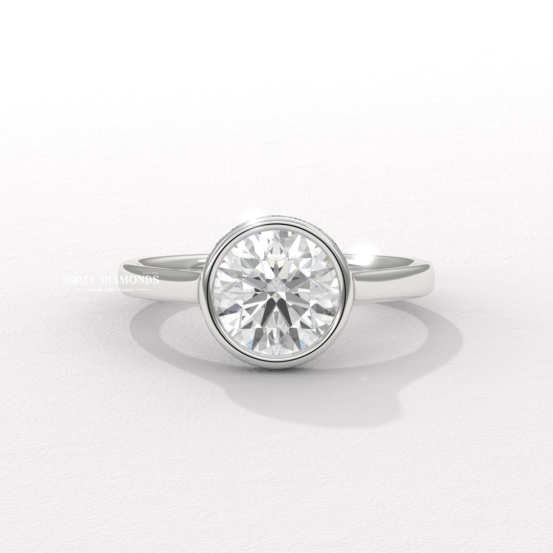 Round hidden halo engagement ring with IGI certificate and packaging