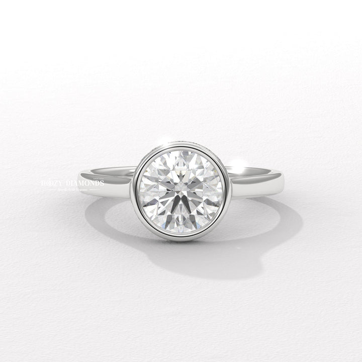 Round hidden halo engagement ring with IGI certificate and packaging