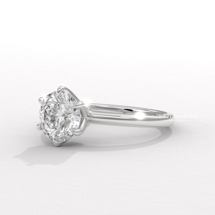 Round solitaire lab grown diamond ring fitted on finger