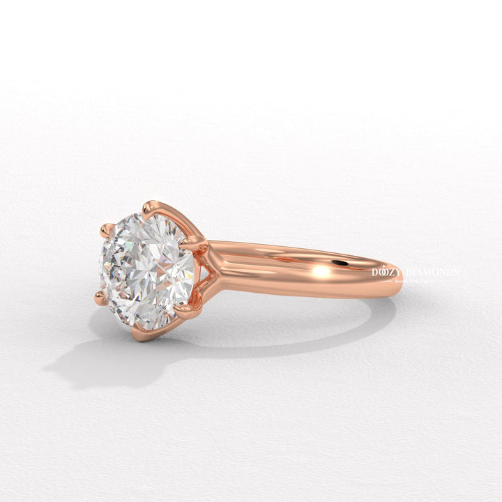 Top-down view of round cut solitaire engagement ring