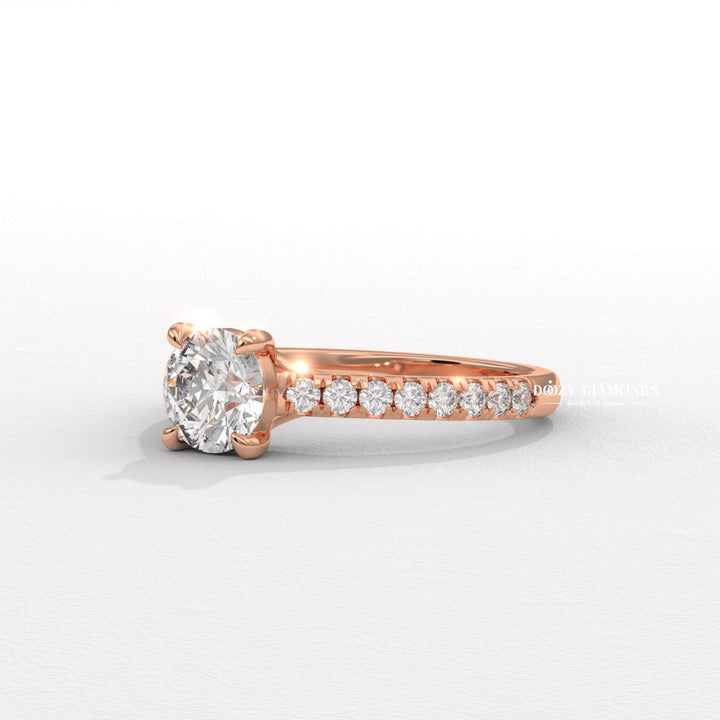 Round solitaire engagement ring close-up showing high clarity diamond clarity