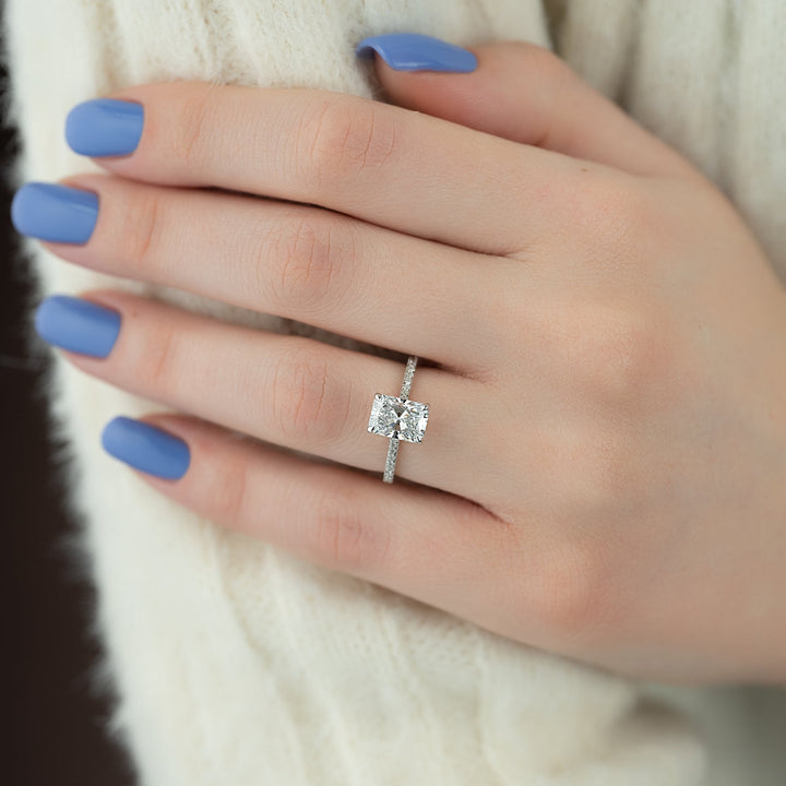 Buy radiant hidden halo lab grown diamond engagement ring online