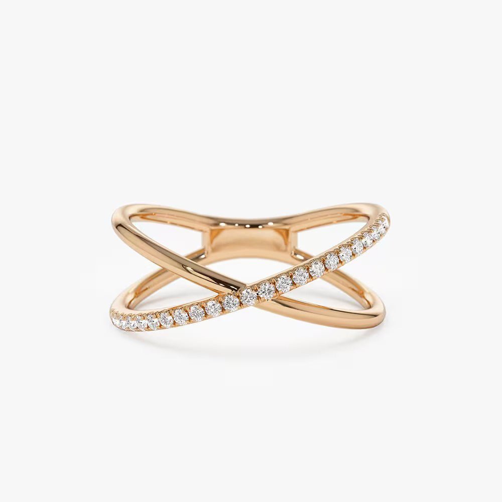 Criss Cross Round Cut Diamond Wedding Band for Women - Doozy Diamonds