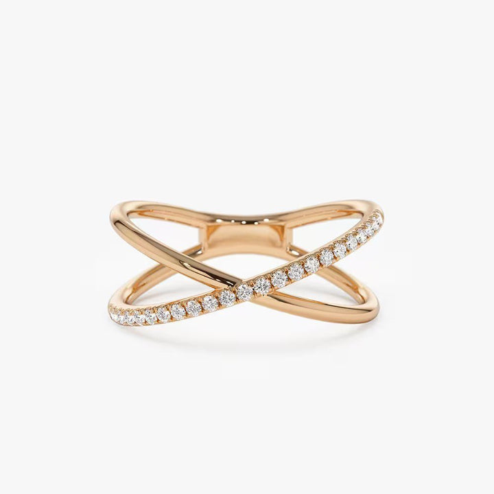 Criss Cross Round Cut Diamond Wedding Band for Women - Doozy Diamonds