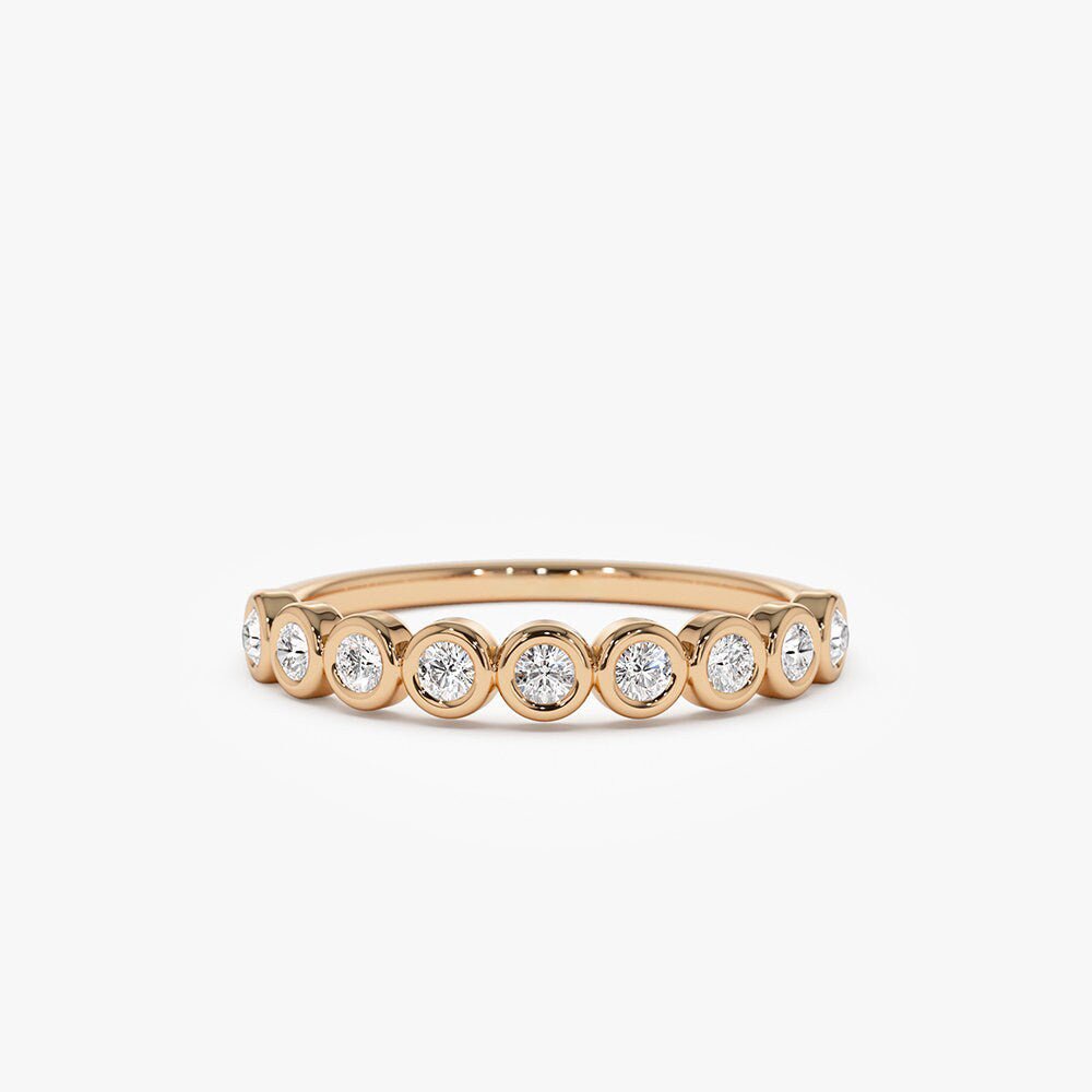 Bezel Set Round Cut Diamond Half Eternity Wedding Band for Mother - Doozy Diamonds