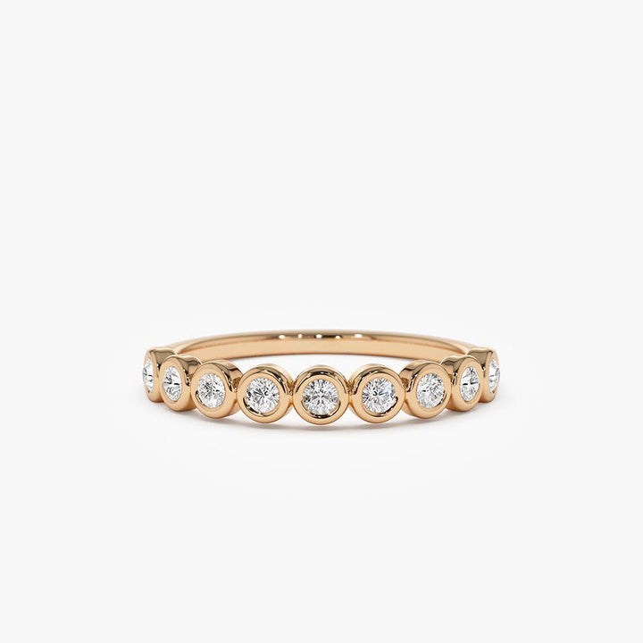 Bezel Set Round Cut Diamond Half Eternity Wedding Band for Mother - Doozy Diamonds