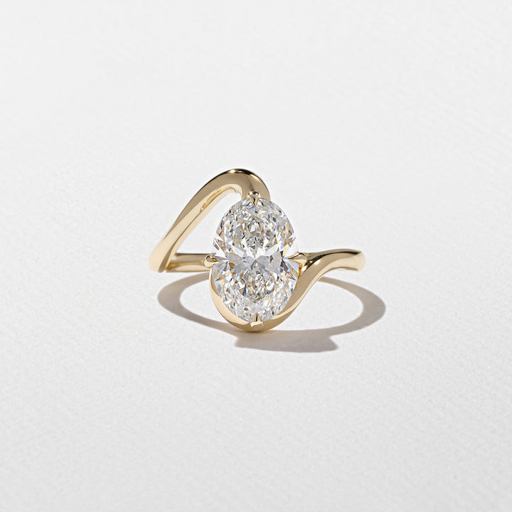 2.0CT Oval E - VS Lab Grown Unique Wave Wedding Ring With Plain Curve Band - Doozy Diamonds