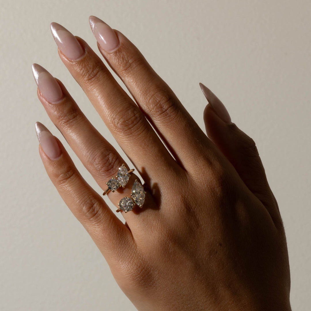 2.0CT Round & Marquise E - VS Lab Grown Toi et Moi Diamond Ring With Plain Band - Doozy Diamonds