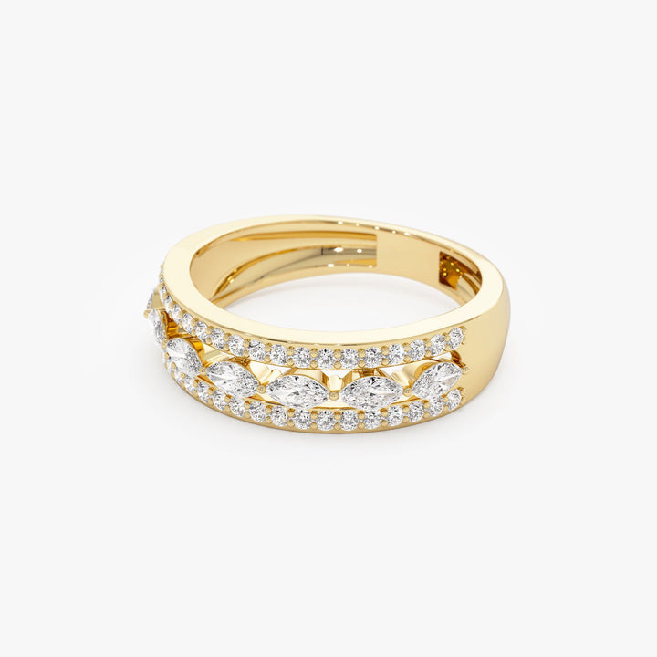 Double Row Floating Marquise and Round Wedding Band - Doozy Diamonds