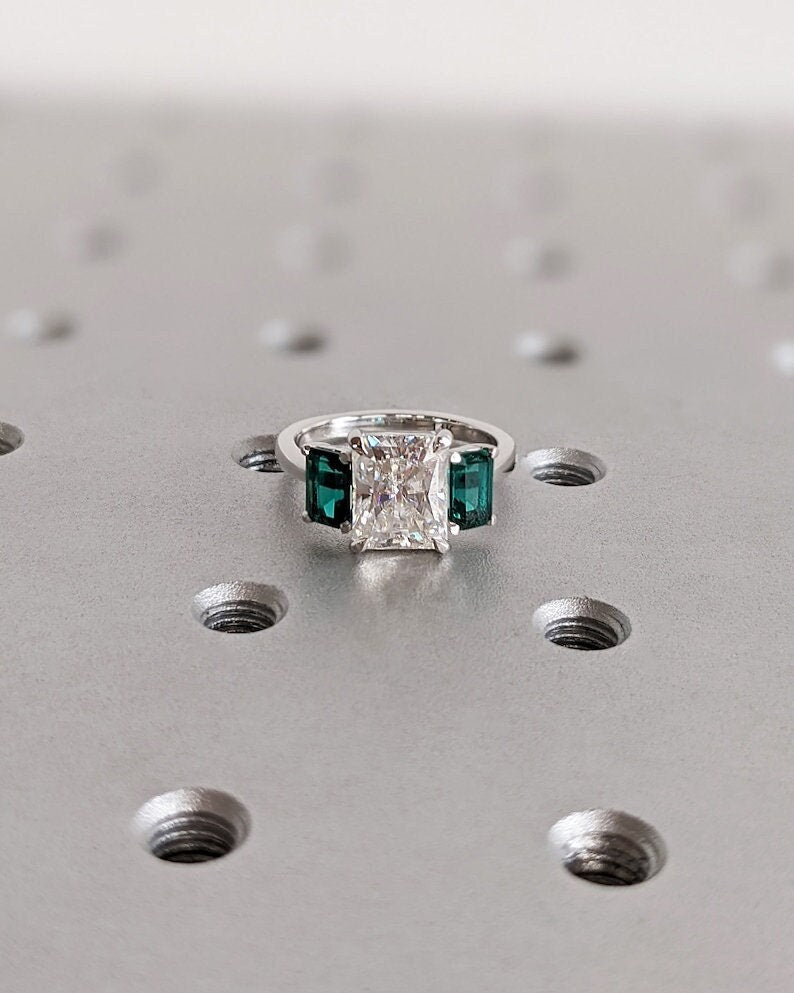 2.0CT radiant cut three stone engagement ring available to buy now