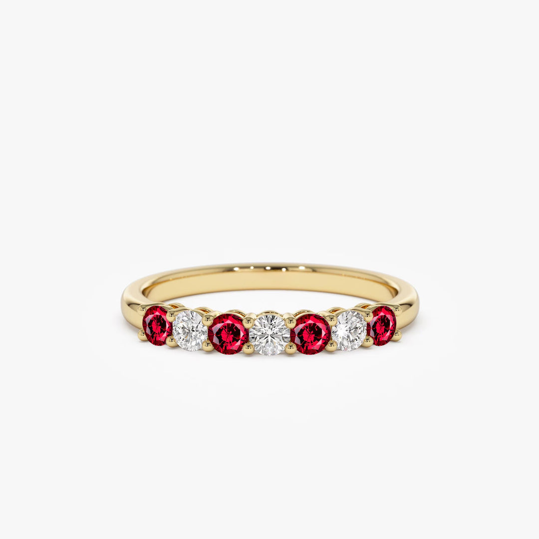 Round Ruby and Diamond Wedding Band for Mother - Doozy Diamonds