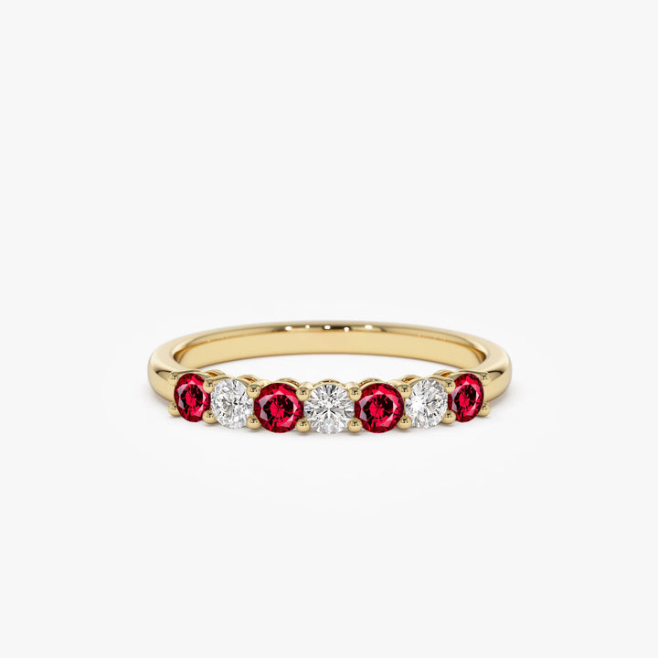 Round Ruby and Diamond Wedding Band for Mother - Doozy Diamonds