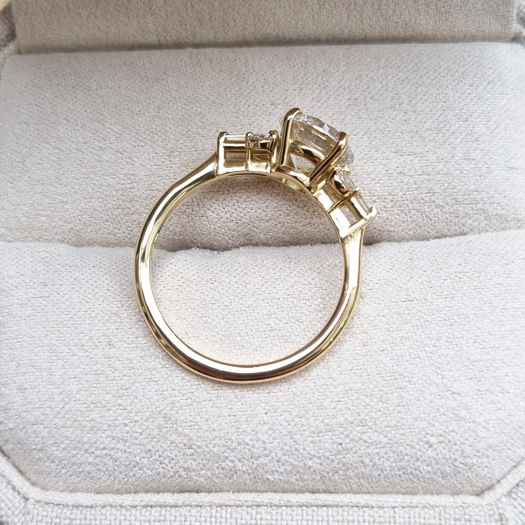 Round cluster lab grown diamond ring fitted on finger